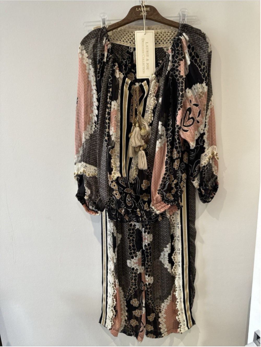 Laurie&Joe Set Pant&Blouse Black Printed Size S Women's New with Tags